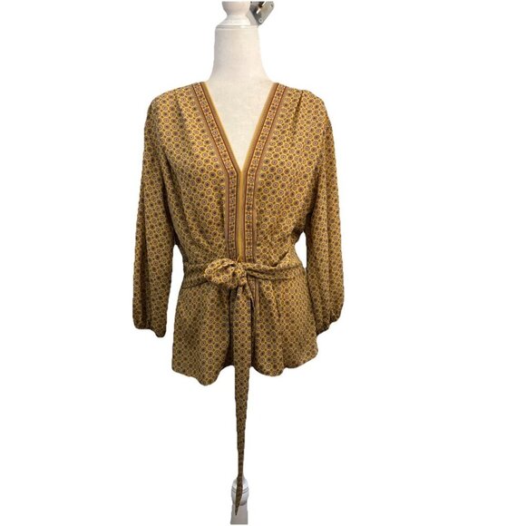 Max Studio V Neck Floral Blouse Women Large Tie Waist - Picture 1 of 10